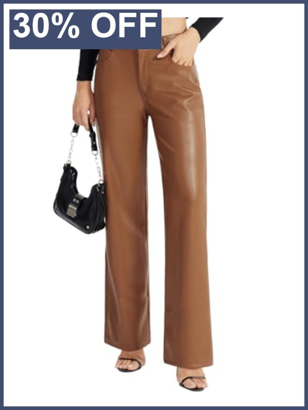 Womens Faux Leather Pants Button Straight Leg PU Jeans with Pockets